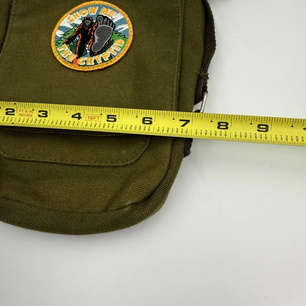 Show Me The Cryptid Bigfoot Canvas Crossbody Bag Olive Green Messenger Utility